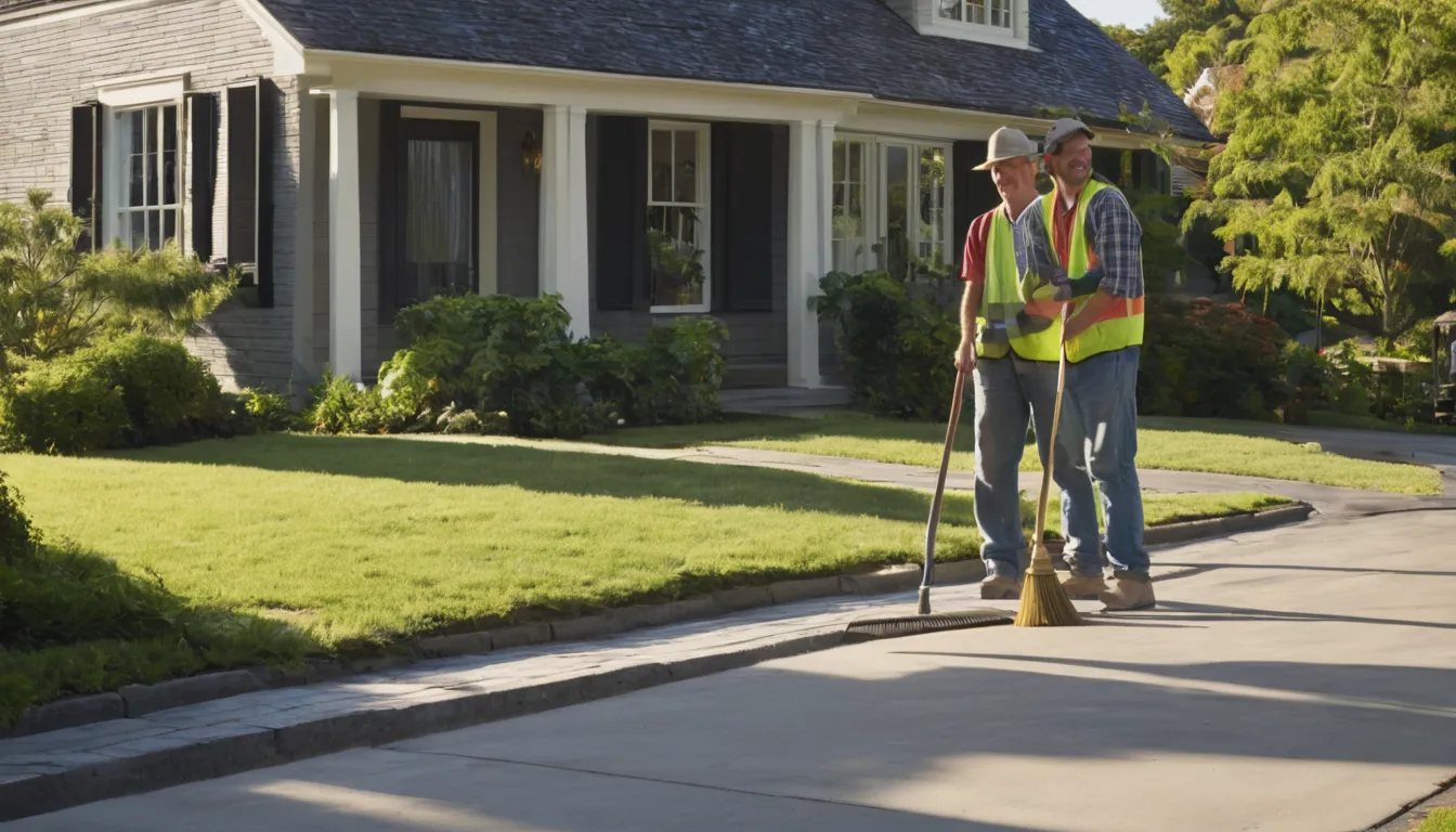 Homeowner and a local provider reviewing a newly poured concrete driveway outside a Bowie home