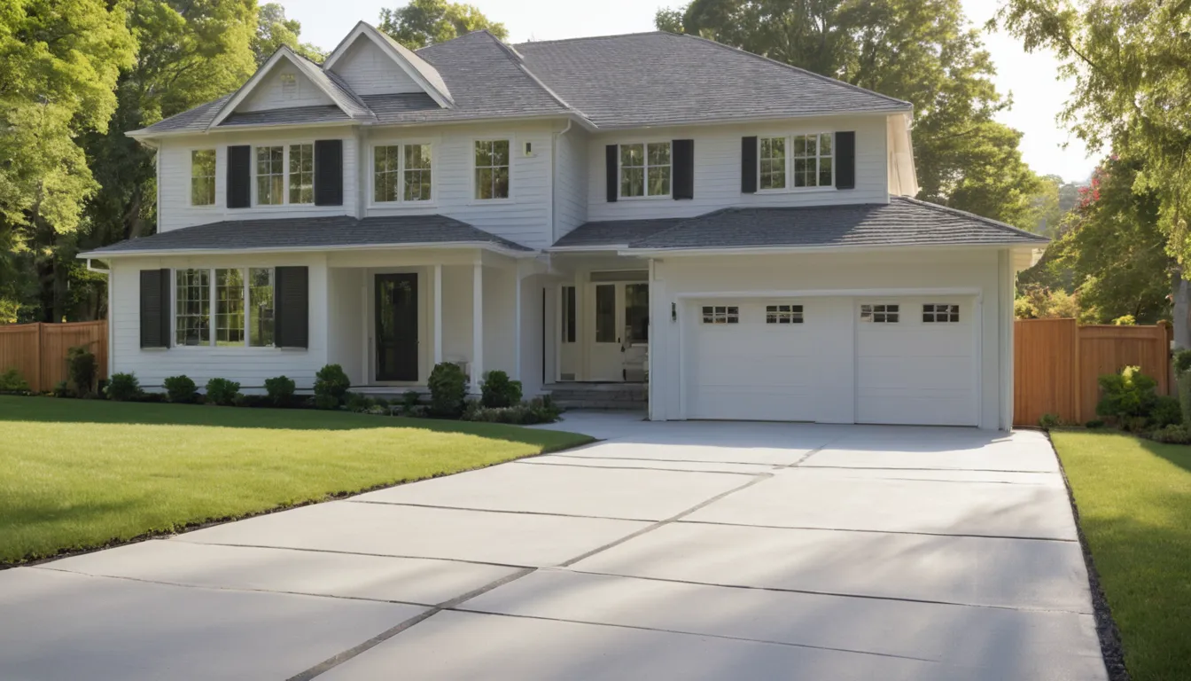 A freshly poured concrete driveway in front of a colonial home in Bowie